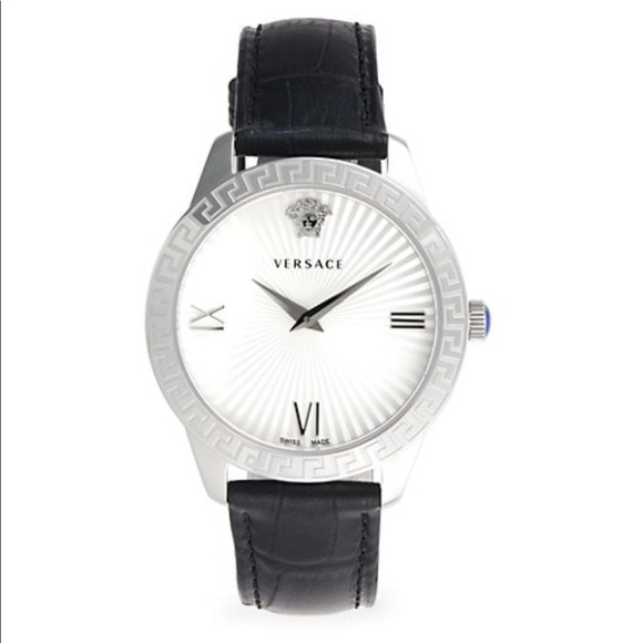 Versace Other - Versace Stainless Steel Croc-Embossed Leather-Strap Watch